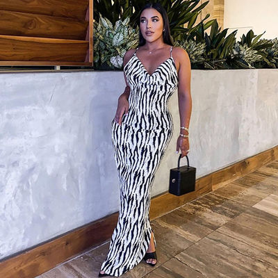 Sexy Druck stilvolles Damenkleid Zebra Streifen V Halsband Kleid