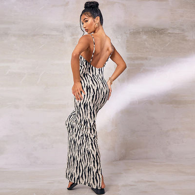 Sexy Druck stilvolles Damenkleid Zebra Streifen V Halsband Kleid
