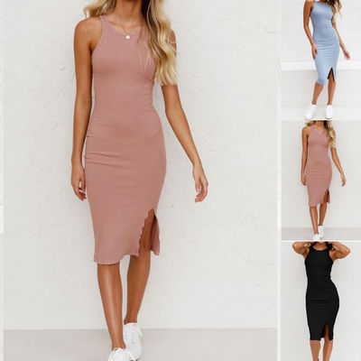 Slim Fit Paket Hüftkleid Massivfarbe Weste lange Strick Tasche Hüft Schnittkleid