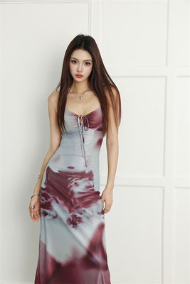 Spice Print Sexy Slip Kleid Halter Slim Fit Sexy Kleid Feiertag ohne Riemen Langkleid
