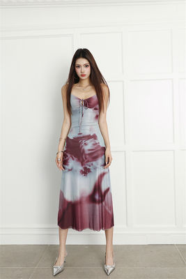Spice Print Sexy Slip Kleid Halter Slim Fit Sexy Kleid Feiertag ohne Riemen Langkleid