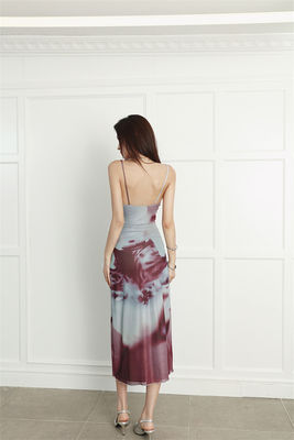 Spice Print Sexy Slip Kleid Halter Slim Fit Sexy Kleid Feiertag ohne Riemen Langkleid