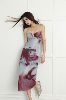 Spice Print Sexy Slip Kleid Halter Slim Fit Sexy Kleid Feiertag ohne Riemen Langkleid
