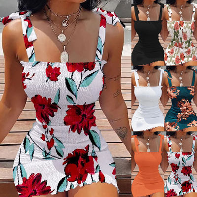 Bootshals Druck Halter Kleid Oberteil Taille Blütenhülle Kleid