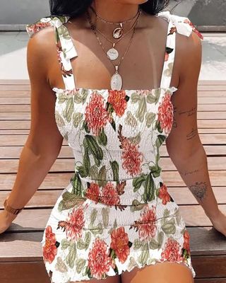 Bootshals Druck Halter Kleid Oberteil Taille Blütenhülle Kleid