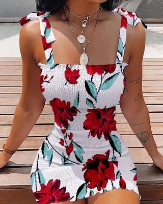 Bootshals Druck Halter Kleid Oberteil Taille Blütenhülle Kleid