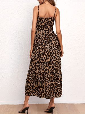 Leopard-Druck Damen-Gürtel-Kleid sexy Halter-Kleid Halter-Kleid Schlitz
