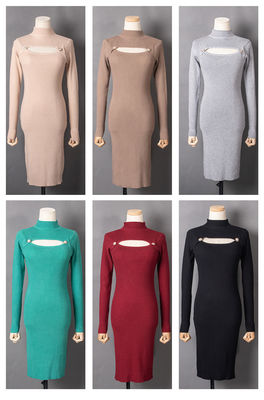 Sexy Paket Hüftkleid Langärme Strickbeutel Hüft Tasche Hohl Mode Sexy Schlankes Kleid