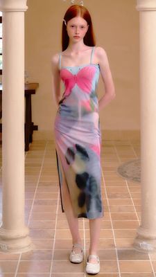 Rosa Blau Schmetterling Halter Kleid Französisch Schnitt Schlank Sexy Kleid Taille Abnehmen