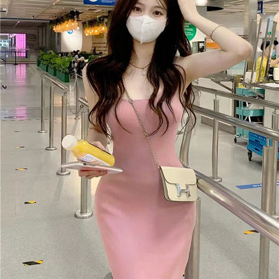 Stilvolles, sexy Slipkleid, süß, würzig, schlank, rosa, Tanktop, Kleid ohne Ärmel.