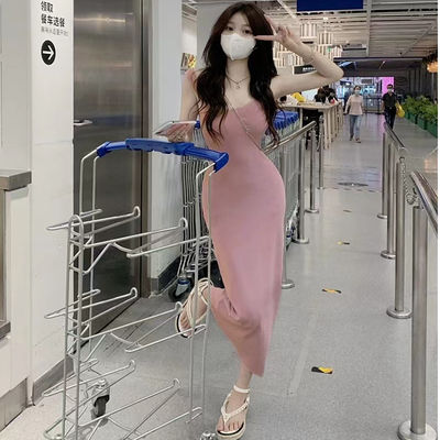 Stilvolles, sexy Slipkleid, süß, würzig, schlank, rosa, Tanktop, Kleid ohne Ärmel.