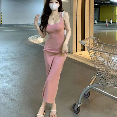 Stilvolles, sexy Slipkleid, süß, würzig, schlank, rosa, Tanktop, Kleid ohne Ärmel.