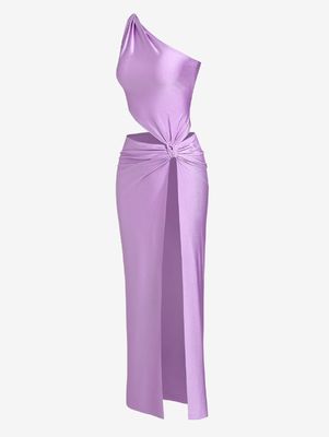 Party Hohles Oberschenkel Hochschicht Kleid Ärmellos Feste Farbe Langes Kleid Mode Sexy