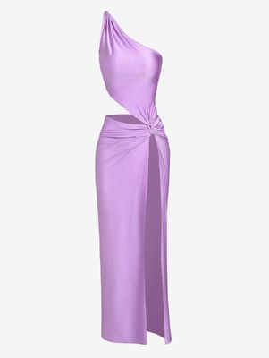 Party Hohles Oberschenkel Hochschicht Kleid Ärmellos Feste Farbe Langes Kleid Mode Sexy
