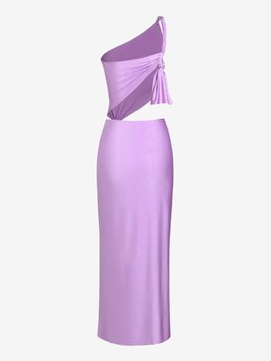 Party Hohles Oberschenkel Hochschicht Kleid Ärmellos Feste Farbe Langes Kleid Mode Sexy