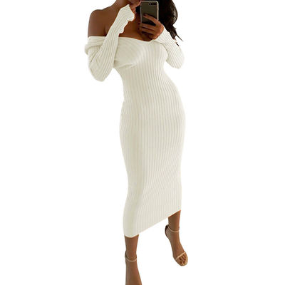 Sexy, stilvolles Damenkleid Groß V-Hals ab Schulter, langärmeliges Kleid