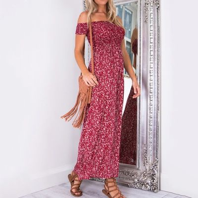 Brustwrap Stylisches Damenkleid Sexy Druck Ein Schulter Split Kleid