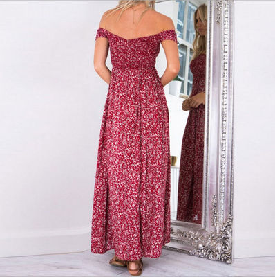 Brustwrap Stylisches Damenkleid Sexy Druck Ein Schulter Split Kleid