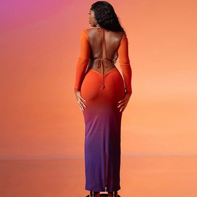 Sexy Rückenloses Ausschnitt Kleid Sexy Spitze Langer Ärmel Ausschnitt Kleid