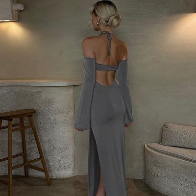 Massivfarbe Stilvolle Damenkleider Mode Heißes Rückenlos Kleid Split Strapless
