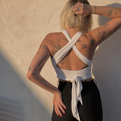 Sleeveless V Hals Tank Top Spitze Stil sexy Kreuz Halter Top