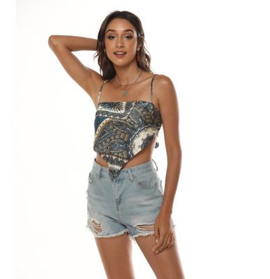 Eine Linie Schulter Damen Camisole Weste Druck Satin Camisole Weste Elegant