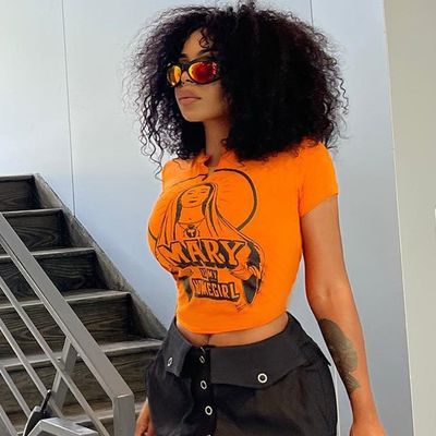 Hottie Monogramm Druck Kurzärmel Top sexy schlanke T-Shirts Bauchbein Hipster Tee