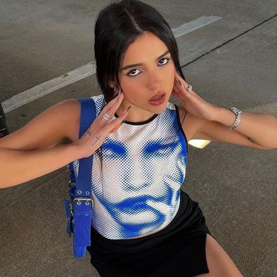 Fashion Street Foto Dekal T-Shirt Druck Slim Fit High Neck Crop Tank