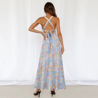 Erwachsene gedruckte Ärmellose Kleider Stilvolle Blumen Halter Maxi Kleid