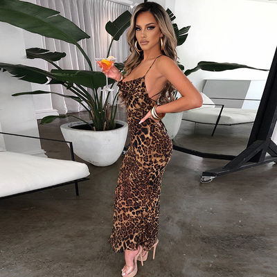 Silhouette Leopard Floral Print Kleider Stilvoll Sexy Rückenlos Floral Kleid Slim Fit