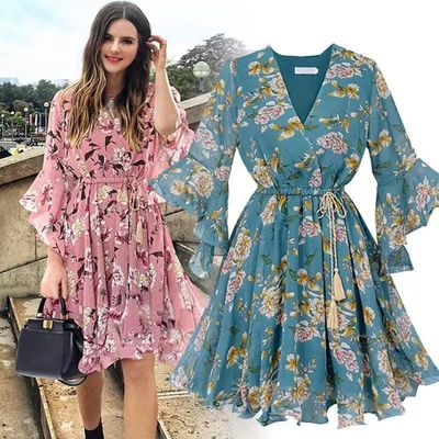 Kurzärmelig Knielänge Blumenkleid V Hals Flächendärme Schlauchkleid