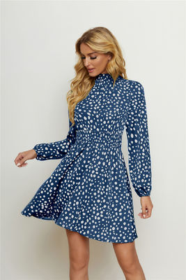 Runder Hochhals Floral Print Flock Fashion Frauen Laterne Langärme Floral Kleid