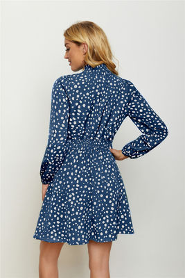Runder Hochhals Floral Print Flock Fashion Frauen Laterne Langärme Floral Kleid