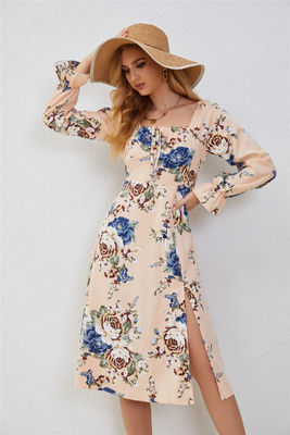 Elegante Blumenkleider für Frauen Mehrfarbige Mode-Druckkleid Flared Ärmel