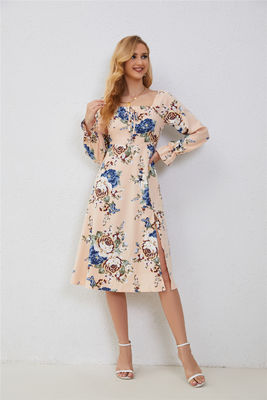Elegante Blumenkleider für Frauen Mehrfarbige Mode-Druckkleid Flared Ärmel