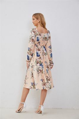 Elegante Blumenkleider für Frauen Mehrfarbige Mode-Druckkleid Flared Ärmel