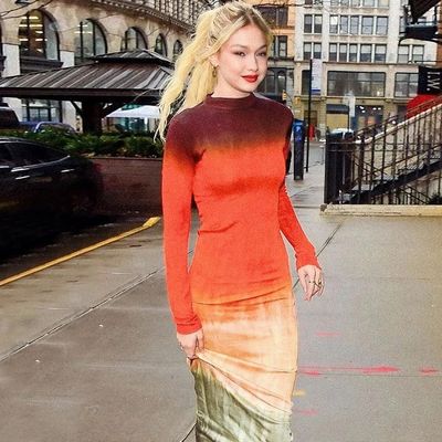 Einzigartige Mode Blumendruck Kleider Frauen Schlanker Druck Rundhals Langärme Kleid