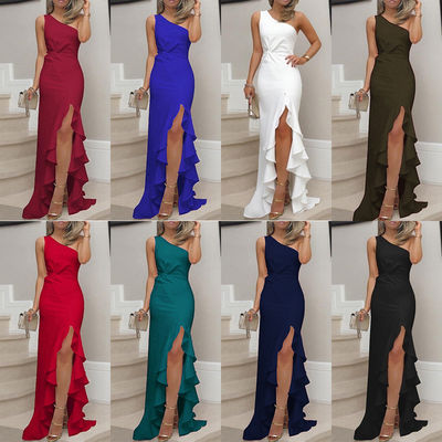 Slit-Schlankheits-Abendkleidungen Rumpelfell-Hem-Abendkleid ohne Ärmel