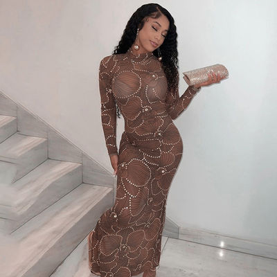 High Waist Slim Body Formal Kleid Mode Gauze Durchschauen Abendkleid Slim Fit
