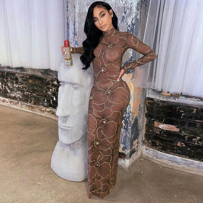 High Waist Slim Body Formal Kleid Mode Gauze Durchschauen Abendkleid Slim Fit