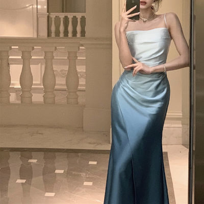 Satin Gradient Slip Kleid Abendkleid Charmant Schlankheitsformelle Kleider