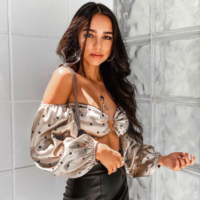 Modeschmalz sexy Shirt langer Ärmel Polka Dot Metallknopf Top T-Shirt
