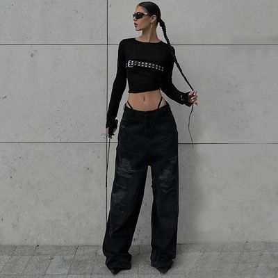 Fashion Spice Sexy Enge T-Shirts Runder Hals Schlank Langärme T-Shirt Solides Muster