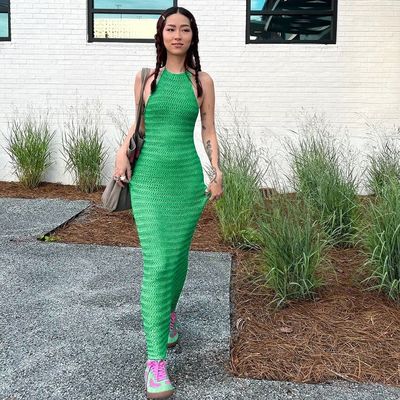 Massivfarben schlank gestricktes Kleid stilvoll schlank sexy atmungsaktiv Rückenlos Spitzen Kleid