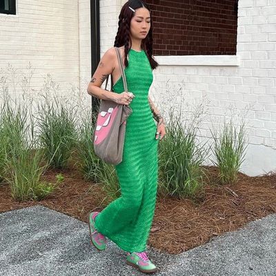 Massivfarben schlank gestricktes Kleid stilvoll schlank sexy atmungsaktiv Rückenlos Spitzen Kleid