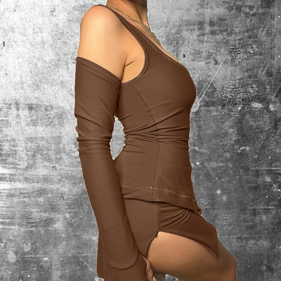 Frauen Freizeit Reisen Sexy Sport Outfits U Hals Schlank Split Kurzrock Und Top Set