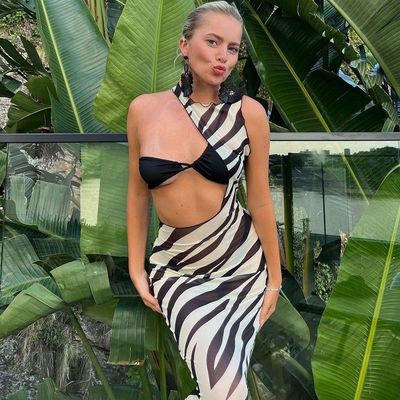Cool Ein-Schulter-Rohr-Kleid Sexy Gaze Ärmellos Schlank Durchschauen Kleid