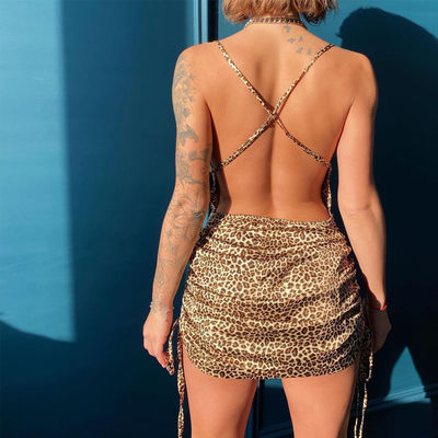Schnürchen hoch Halter Damen Kleid Druck Sexy Rückenlos Schlankes Niedrig Rücken Halter Kleid
