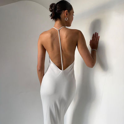 Mode Halter Nackenkleid Schlank Sexy Halter Rückenlos Kleid Mittellange Kleid