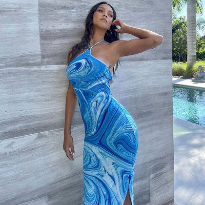 Sexy Halter Hals Kleid Ärmellos Halter Druck Kleid Sommer